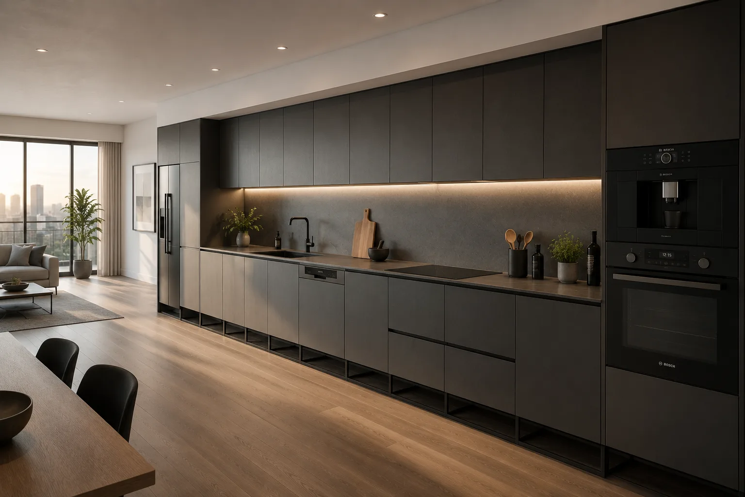 Linear FRAMEO kitchen with matt off-white fronts