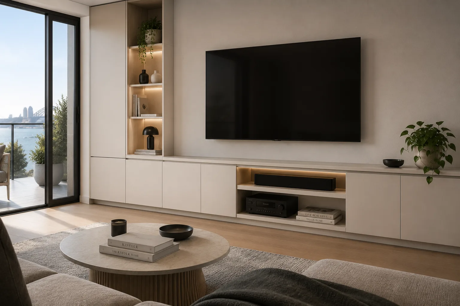 FRAMEO media cabinetry with integrated TV