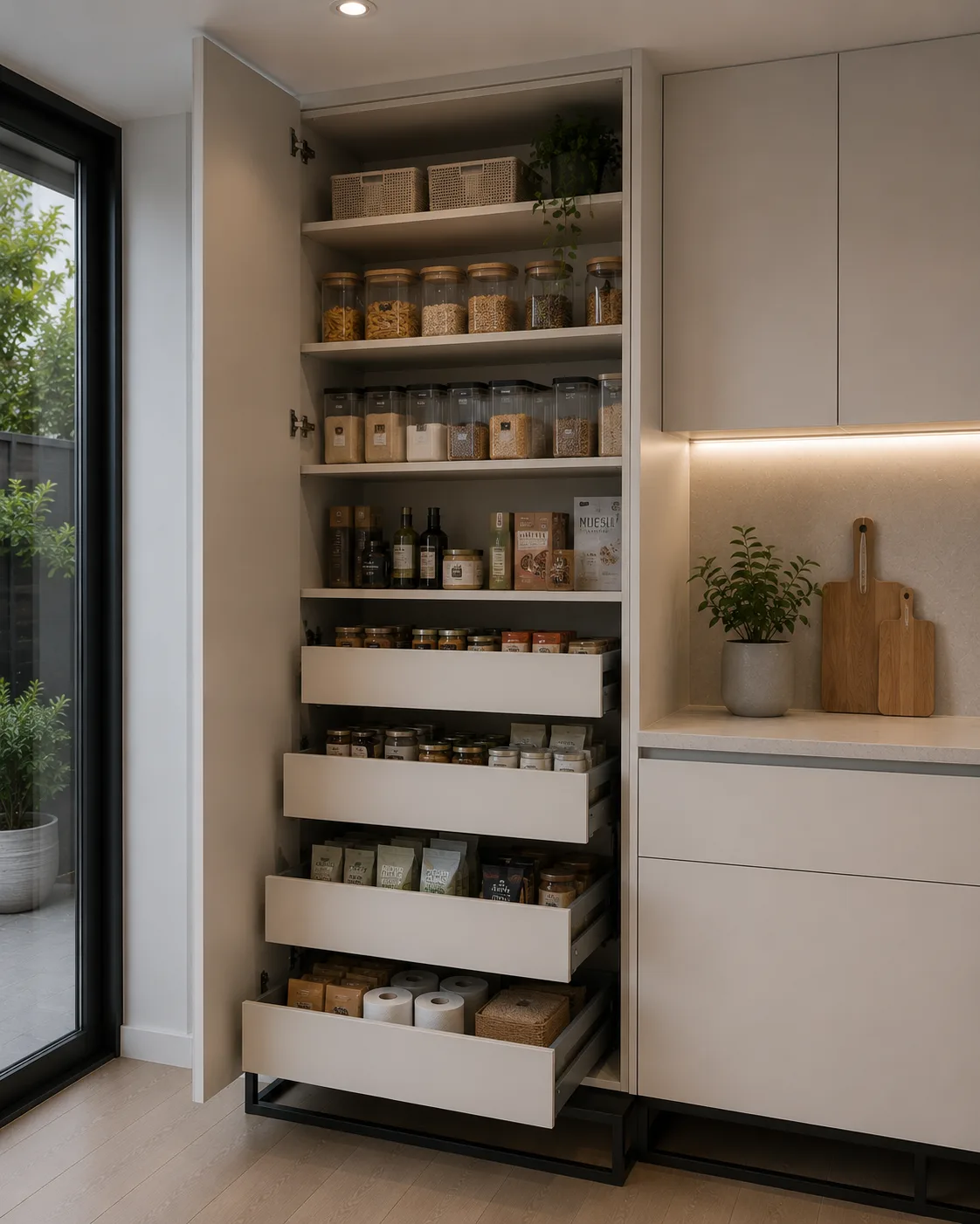 FRAMEO pantry with deep drawers and shelves