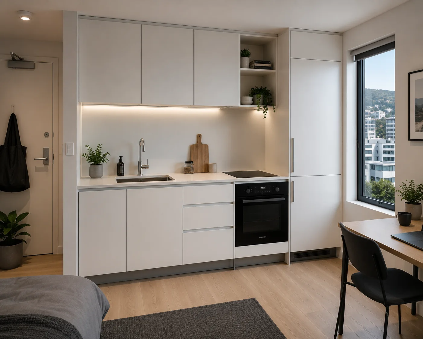 Small-space FRAMEO kitchen with clever storage