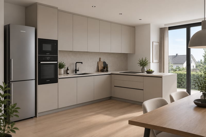 L-shaped family kitchen in a townhouse