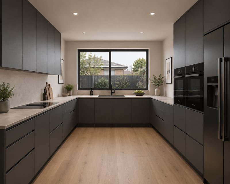 U-shaped modular kitchen with wraparound worktop