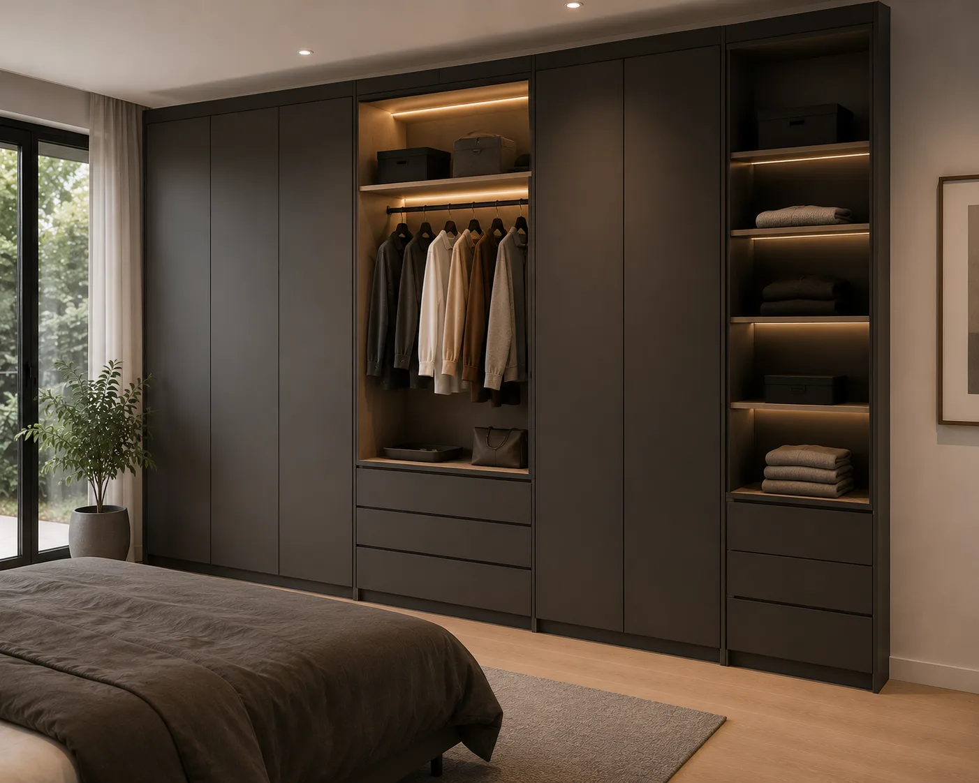FRAMEO bedroom wardrobe with hanging and drawers