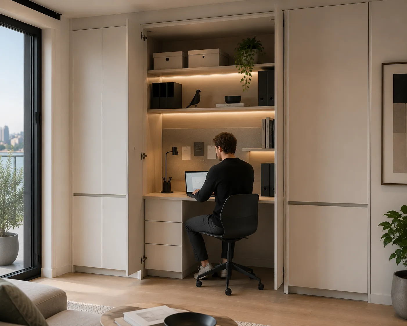 Compact FRAMEO home-office storage