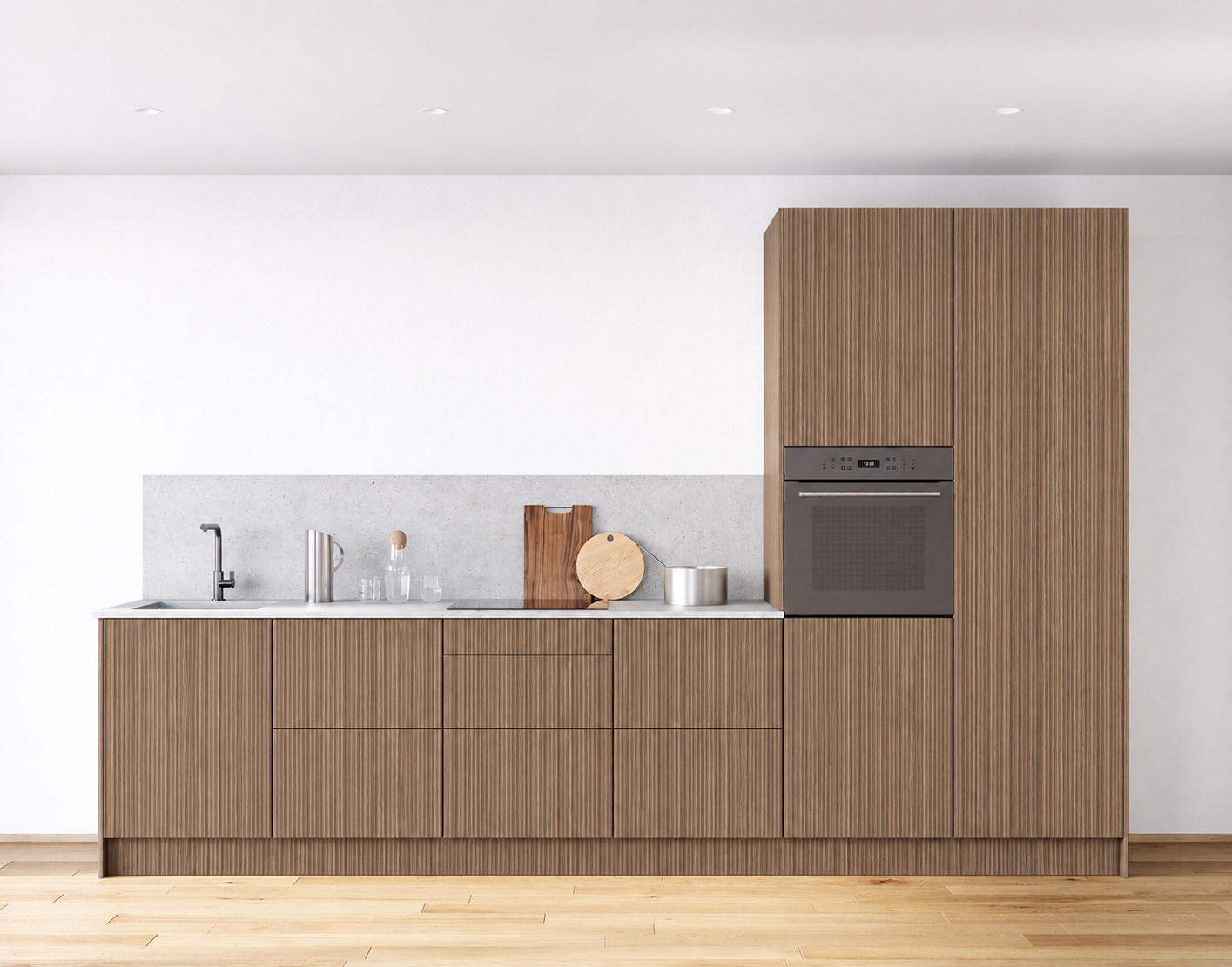 Lineo · Rillenoptik Eiche dunkel Nachbildung — Kitchen run