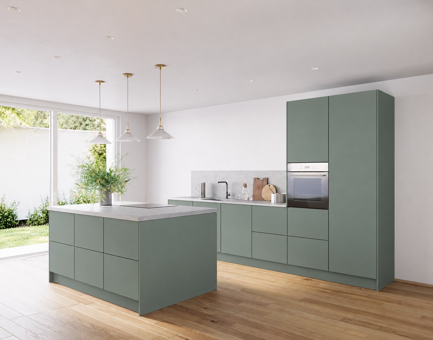 Matera Colour · Eukalyptusgrün matt AFP — Island kitchen