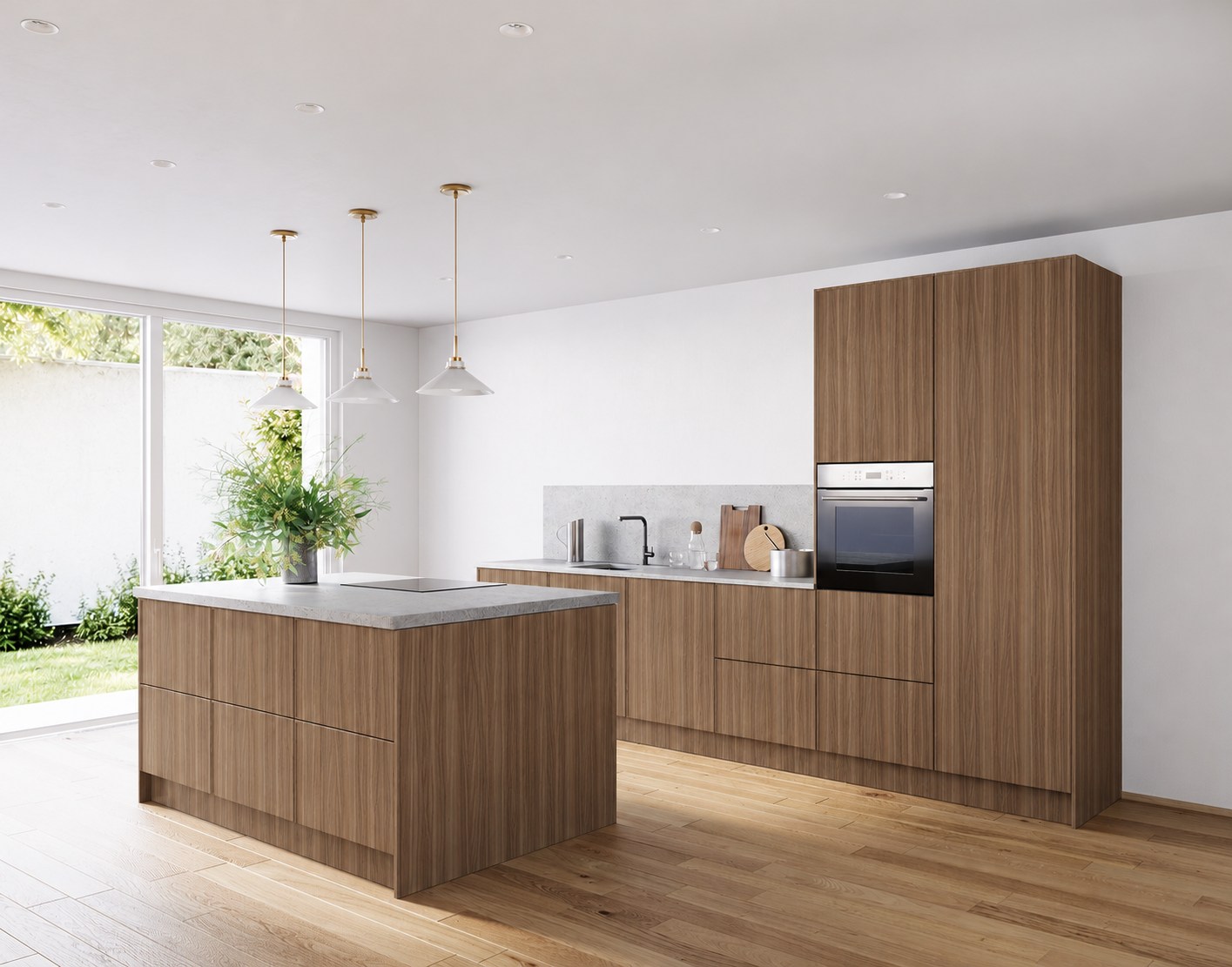 Modena · Bergamo Nussbaum Nachbildung — Island kitchen