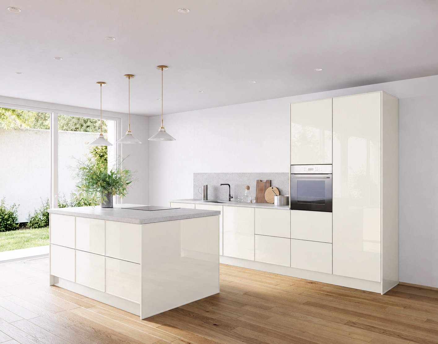 Uni Gloss · Brillantweiß hochglanz — Island kitchen